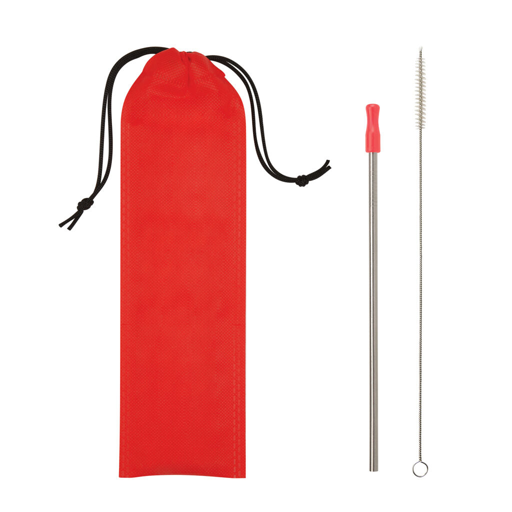 Branded Stainless Steel Straw Kit Red