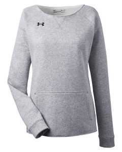 Branded Under Armour Ladies’ Hustle Fleece Crewneck Sweatshirt True Grey Heather/Black