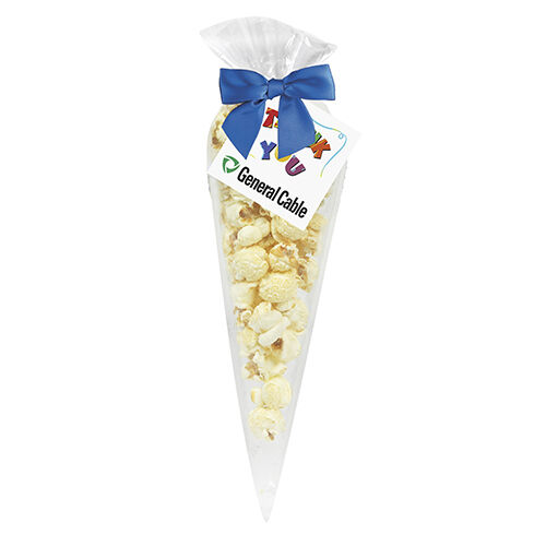 Custom Branded Gourmet Popcorn Cone Bags (small) - White Cheddar Popcorn