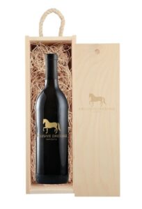 Branded Rustic Laser Engraved Wood Box with Custom Etched Wine with 1 Color Fill Pinot Noir