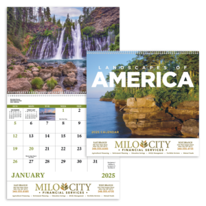 Landscapes of america custom branded calendar, opened and closed.