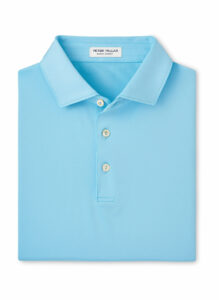 Branded Peter Millar Men’s Solid Performance Polo – Self Collar Maya Blue